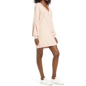 Open Edit Cozy Double V Long Sleeve Throw On Dress in Pink Smoke
